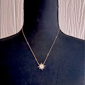 18K White Gold Plated Star Charm Necklace With Zirconia Diamond Accent Pendant